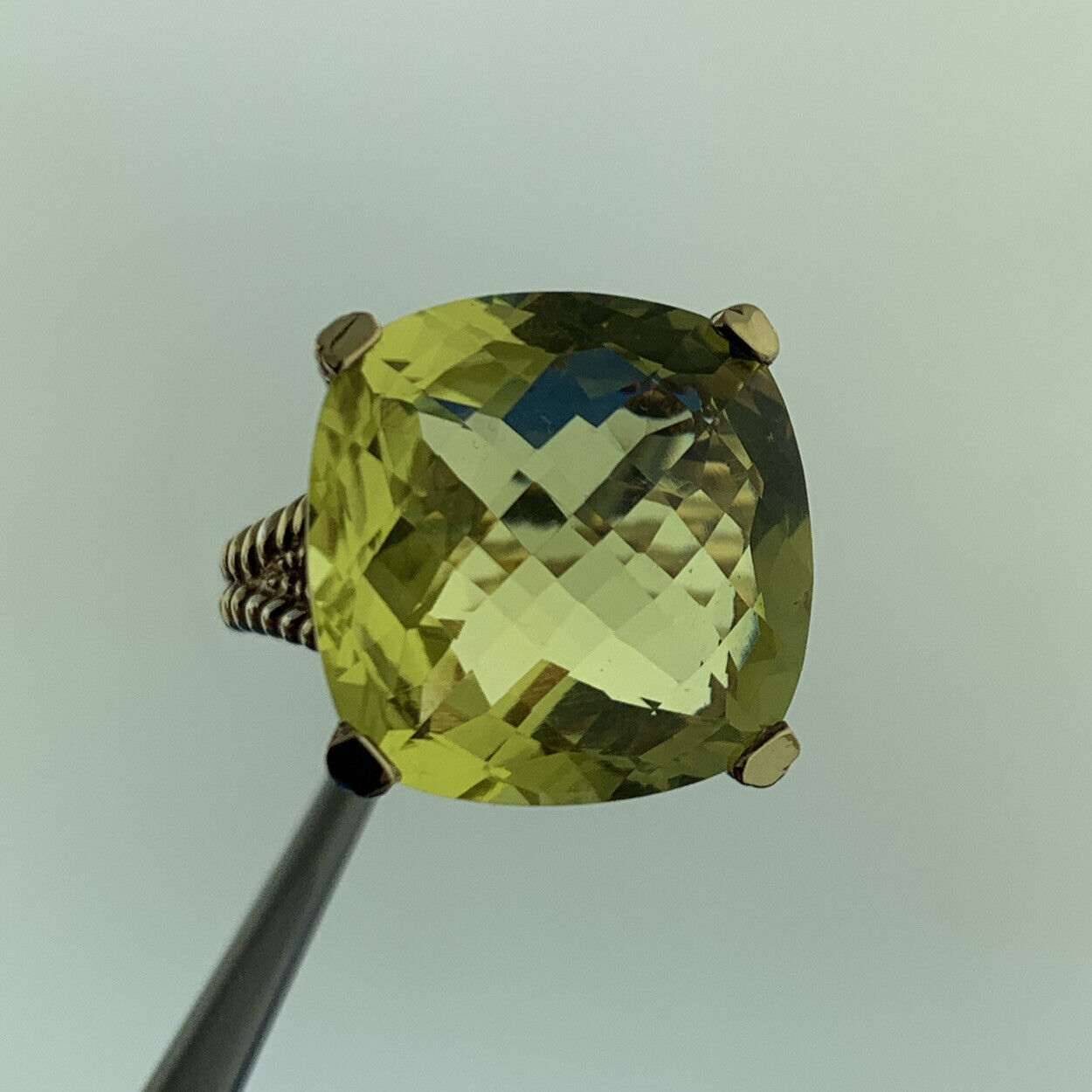 Designer Sterling Silver Vermeil Square Cushion Peridot Statement August Ring