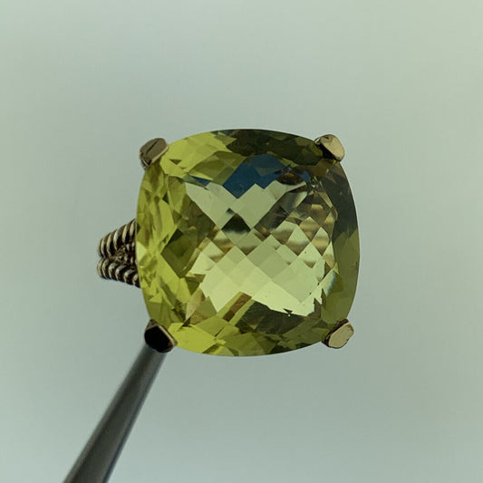 Designer Sterling Silver Vermeil Square Cushion Peridot Statement August Ring