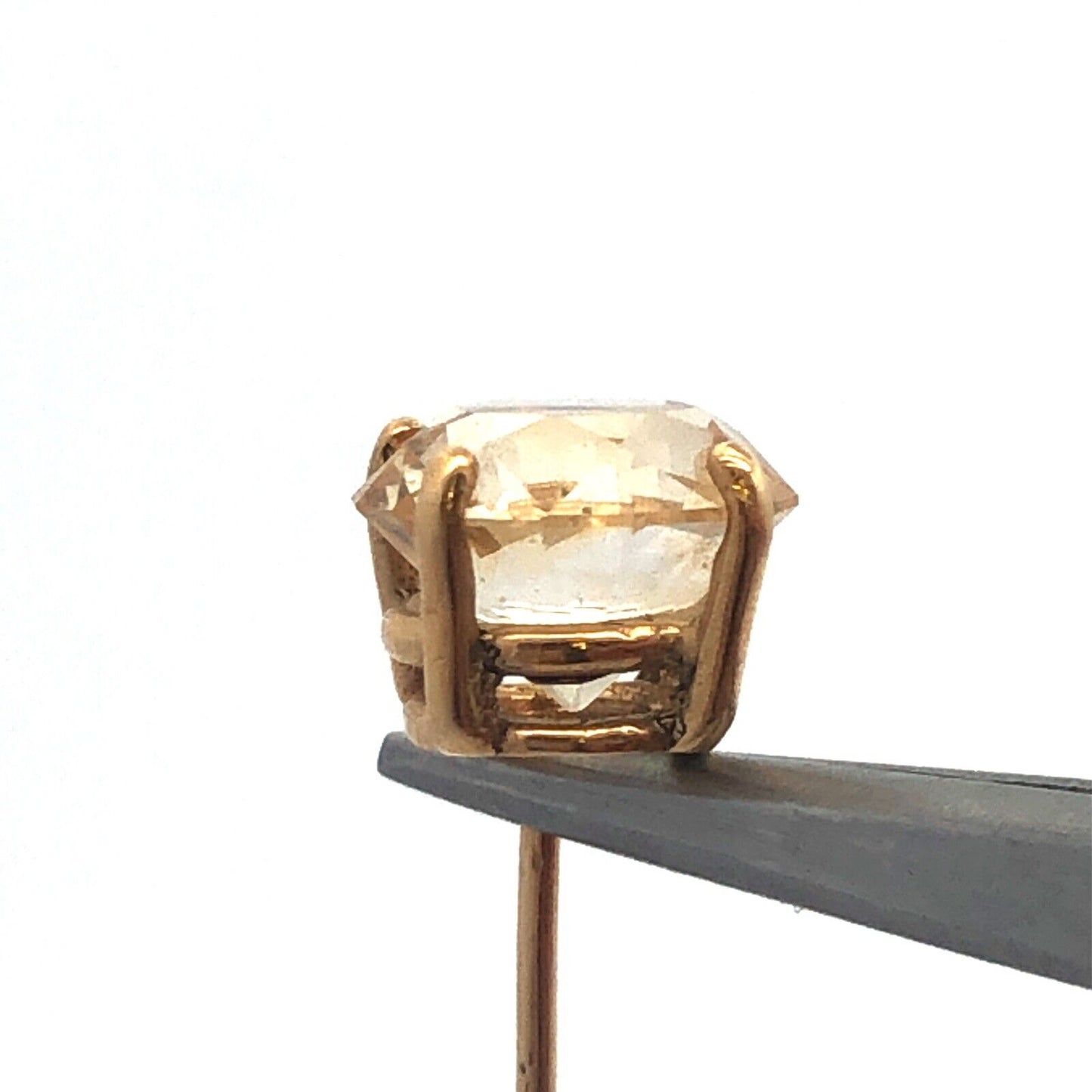 Stunning 14K Yellow Gold Honey Quartz Solitaire Statement Stud Earrings