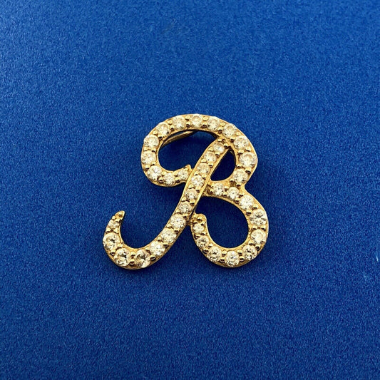 Designer 14K Yellow Gold Diamonique Cubic Zirconia Script B Monogram Pendant