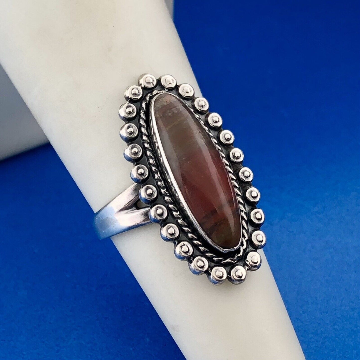 Bell Trading Post 925 Sterling Silver Red Green Jasper Cabochon Statement Ring