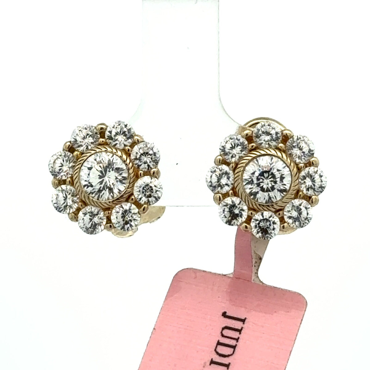 Judith Ripka 925 Sterling Silver Vermeil Cubic Zirconia Floral Cluster Earrings