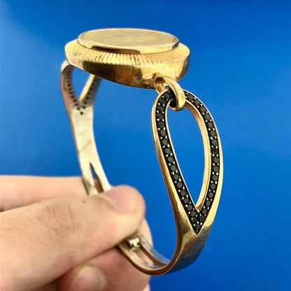 HSN Bellezza Bronze Gold Tone Black Spinel 20 Lira Bangle Fashion Bracelet
