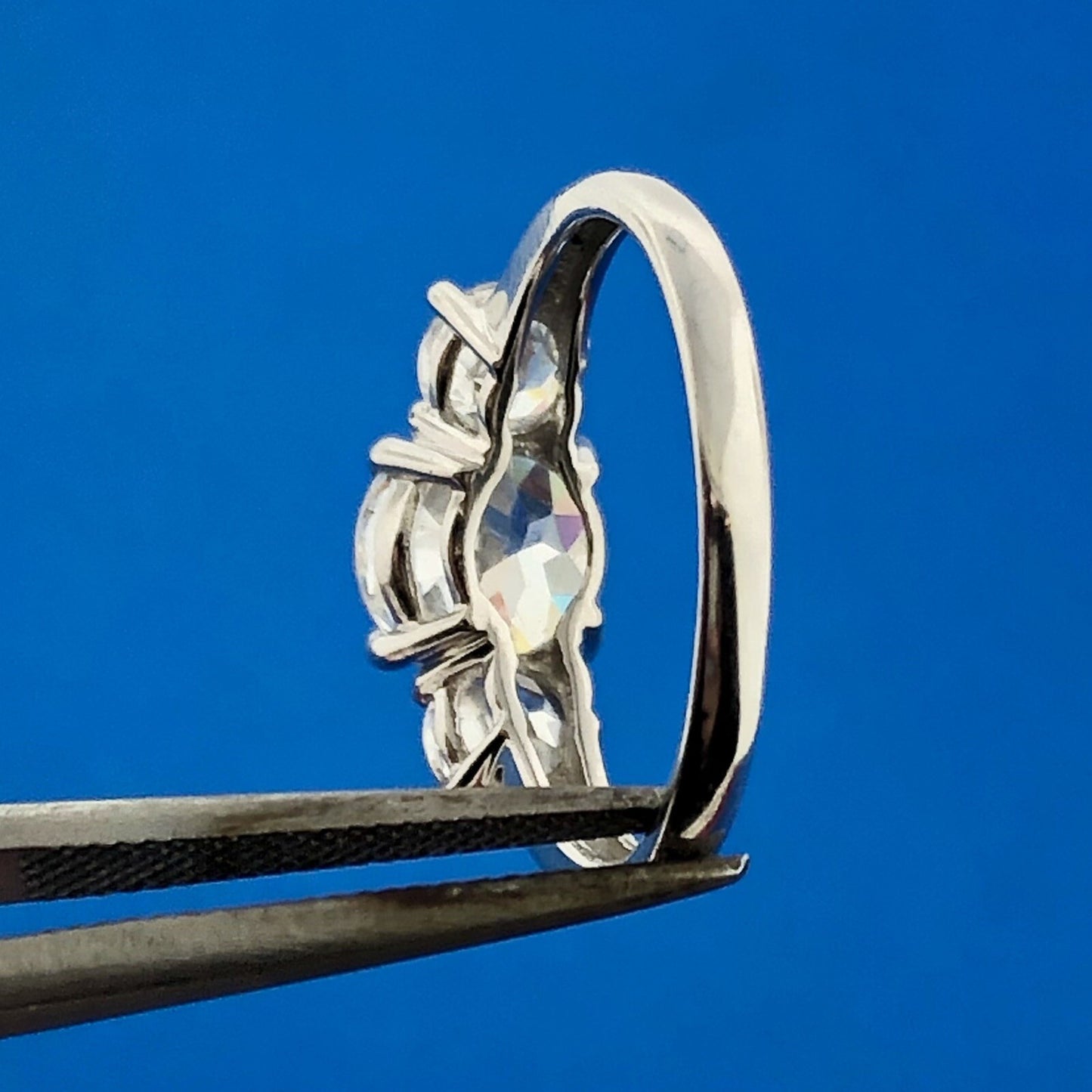 Diamonique 14K White Gold Cubic Zirconia CZ Trio Statement Engagement Ring
