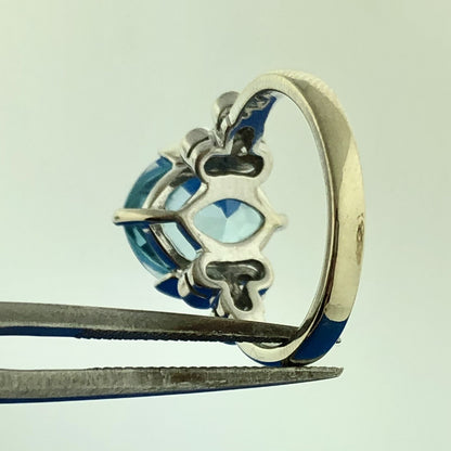 Stunning 14K White Gold Blue Topaz Diamond Accented December Anniversary Ring