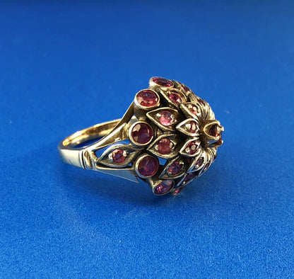 Art Deco 10K Yellow White Gold Ruby Cluster Princess July Anniversary Ring