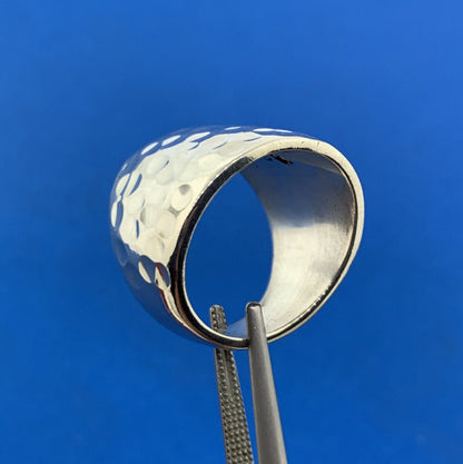 Designer Mexico 925 Sterling Silver Hammered Wide Cigar Band Finger Ring