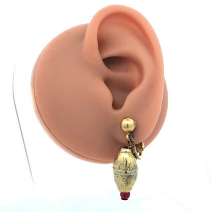 Mid Century Napier Gold Tone Red Bead Floral Scroll Drop Dangle Clip Earrings