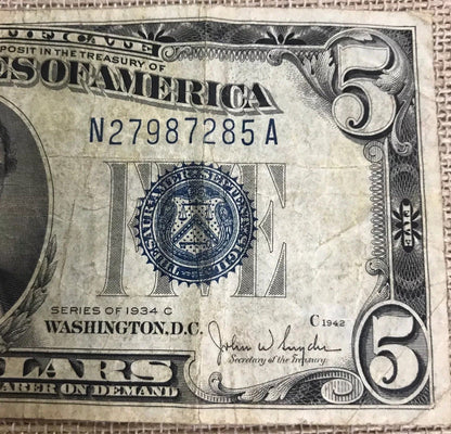 1934 C $5 United States Silver Certificate Julian/Snyder Fr. 1653