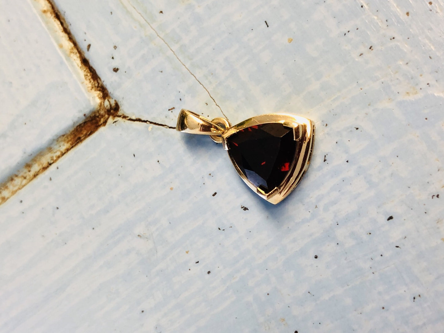 10K Yellow Gold Trillion Cut Garnet January Birthday Anniversary Pendant