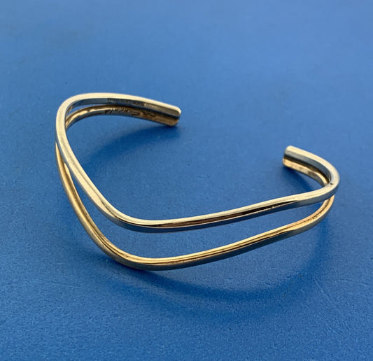Designer Sergio Lub California Brass Silver Toned Wavy Band 6" Cuff Bracelet