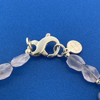 Designer Modernist Sterling Silver Rose Quartz Abstract Flower Station Bracelet