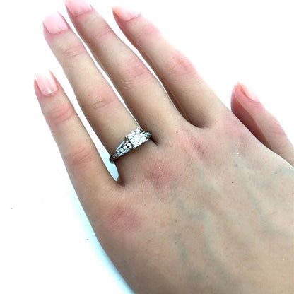 14K White Gold Round Diamond Cluster Square Engagement Anniversary Ring