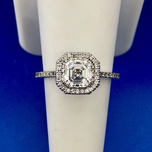 Designer 925 Sterling Silver Cubic Zirconia CZ Solitaire W/Halo Engagement Ring