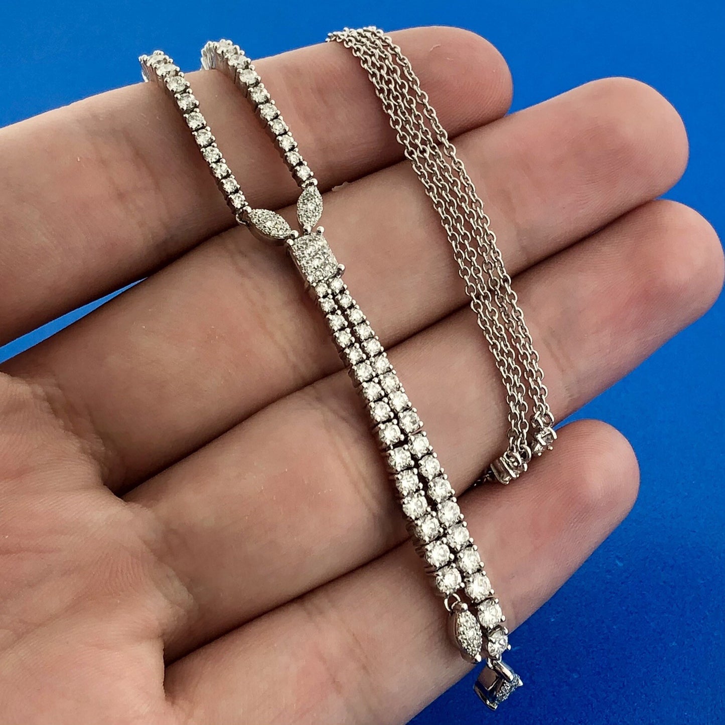 Designer 14K White Gold Multi-Cut Diamond Statement Waterfall Drop Necklace