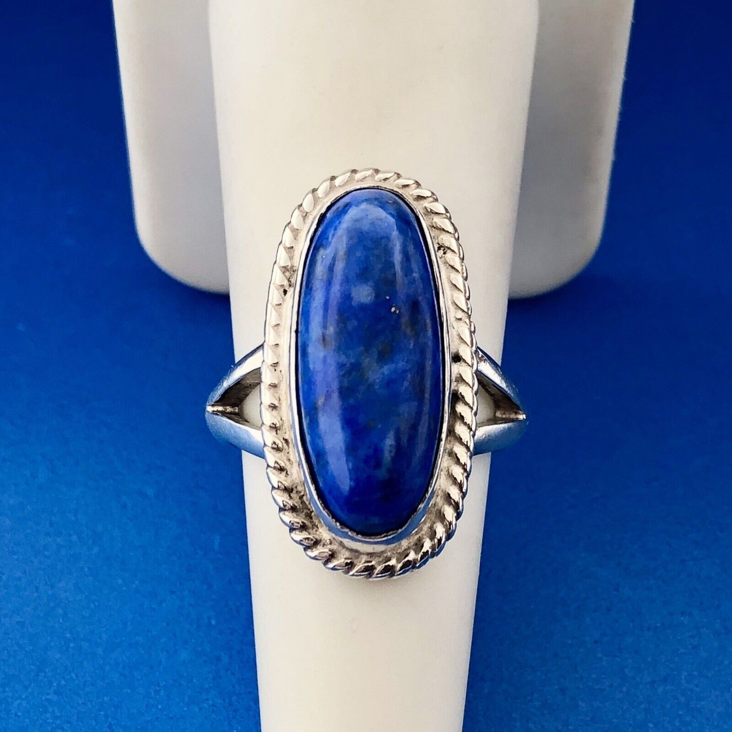 Vintage Estate Sterling Silver 925 Oval Shaped Lapis Lazuli Finger Ring Size 6