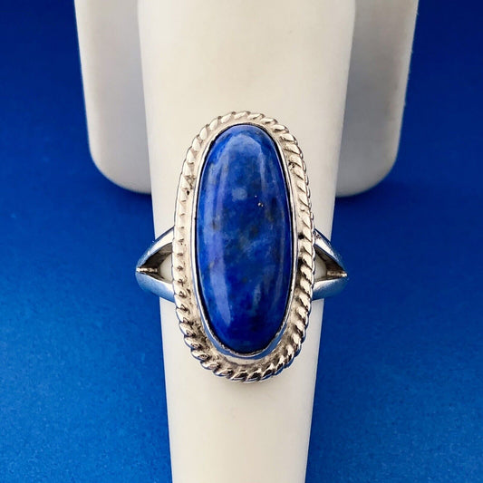Vintage Estate Sterling Silver 925 Oval Shaped Lapis Lazuli Finger Ring Size 6