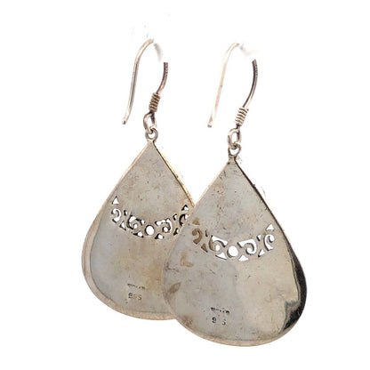 Designer 925 Sterling Silver Mother of Pearl Modernist Dangle Hook Earrings