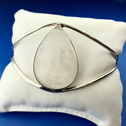 Designer Arya Esha 925 Sterling Silver Blue Moonstone Dramatic Cuff Bracelet