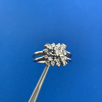 Vintage 14K White Gold Round Diamond Square Top Cluster Anniversary Dinner Ring