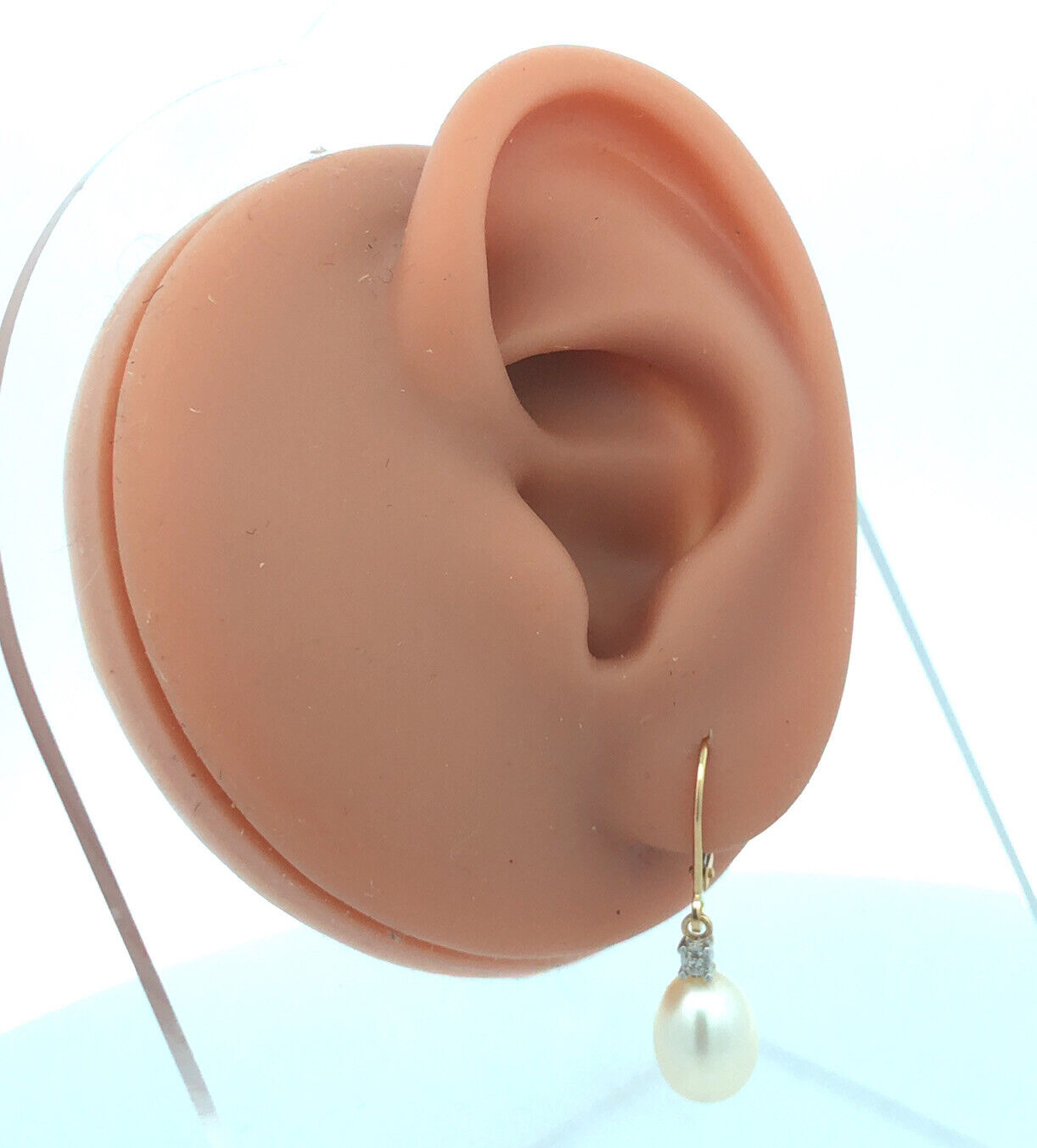 Designer 14K Yellow Gold Diamond Accent Pearl Dangle Lever Back Earrings