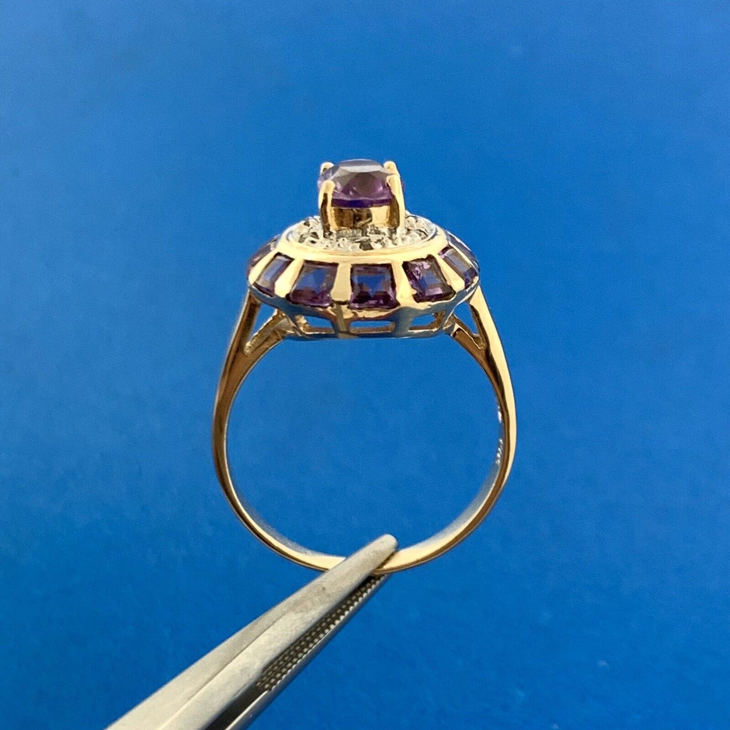 Art Deco Style 10K Yellow White Gold Amethyst Diamond Accent February Ring