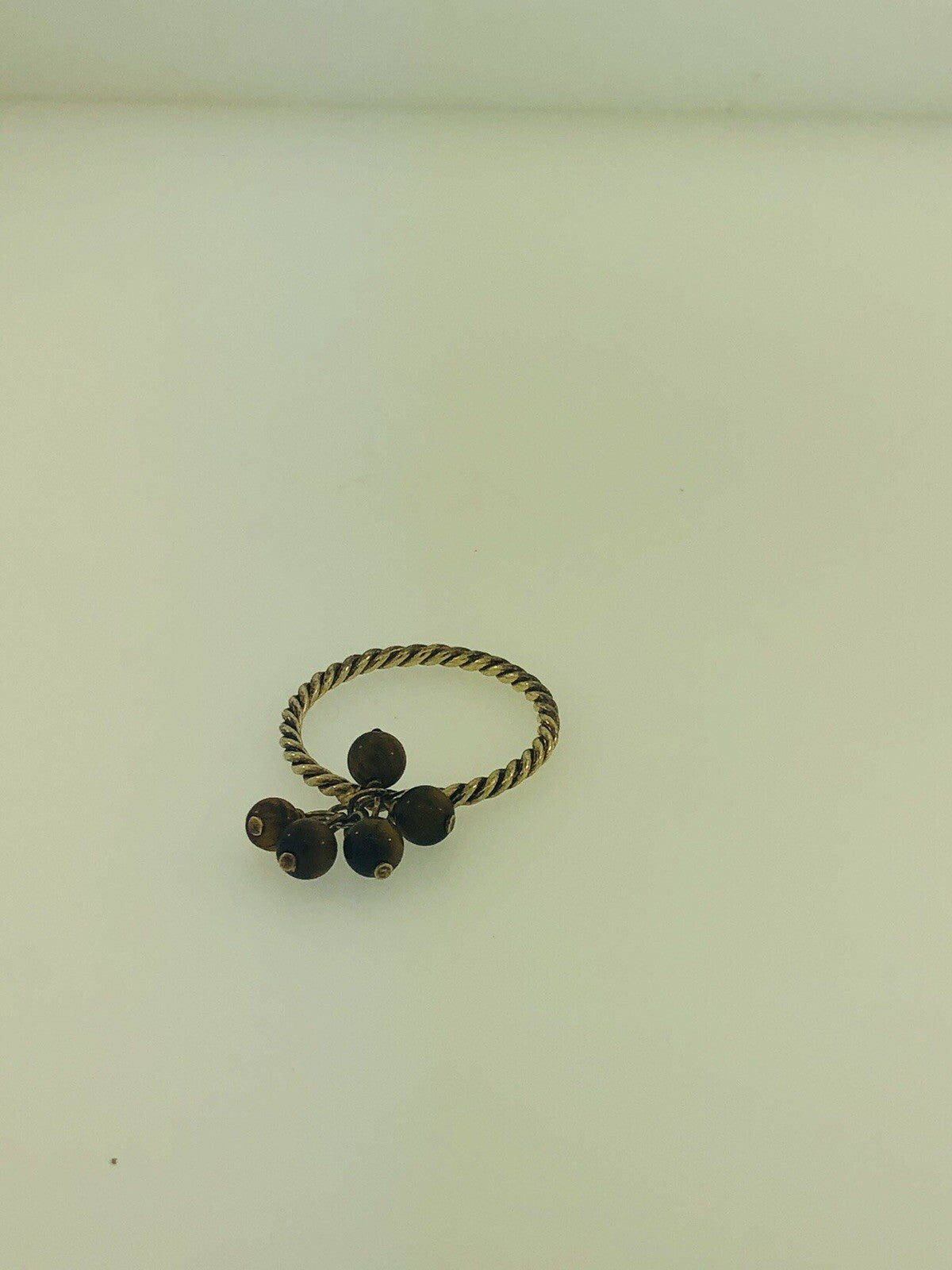 Vintage Sterling Silver 925 Brown Tigers Eye Bead Ball Dangle Cocktail Ring