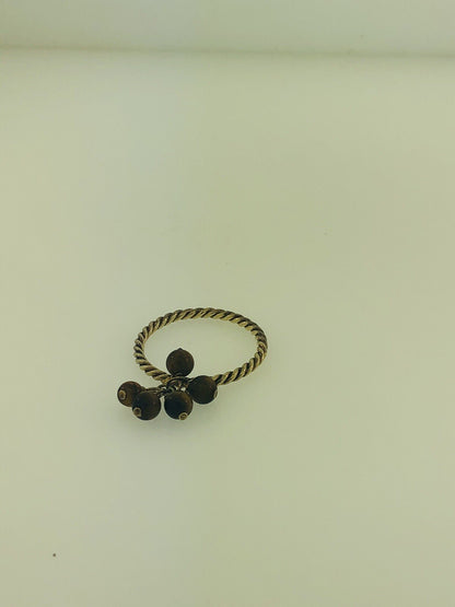 Vintage Sterling Silver 925 Brown Tigers Eye Bead Ball Dangle Cocktail Ring