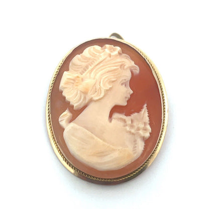 Vintage Designer Italy 14K Yellow Gold Oval Statement Cameo Brooch Pendant