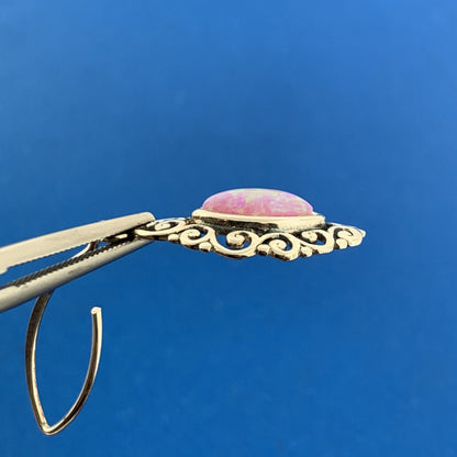 Designer CFJ 925 Sterling Silver Marquise Cabochon Pink Opal Dangle Earrings