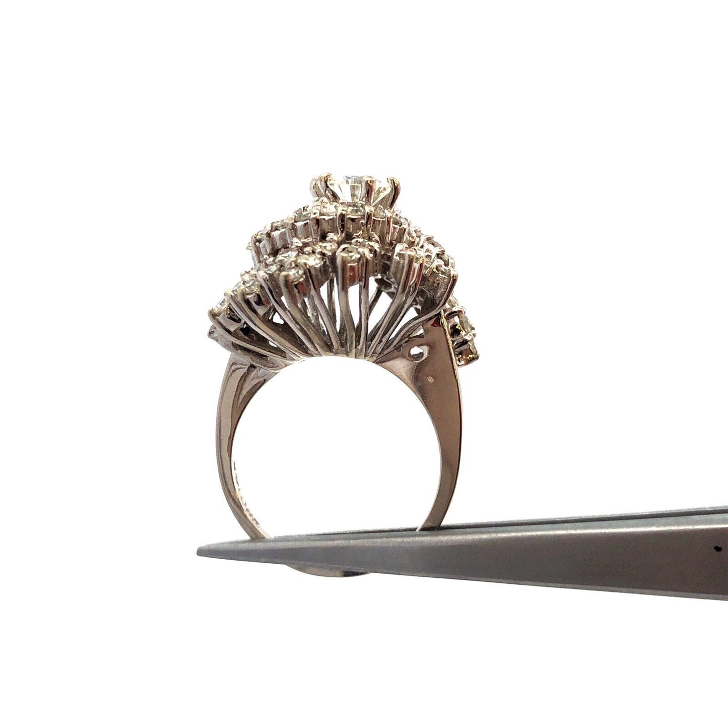 Vintage CRC 14K White Gold Round Diamond Waterfall Statement Cocktail Ring