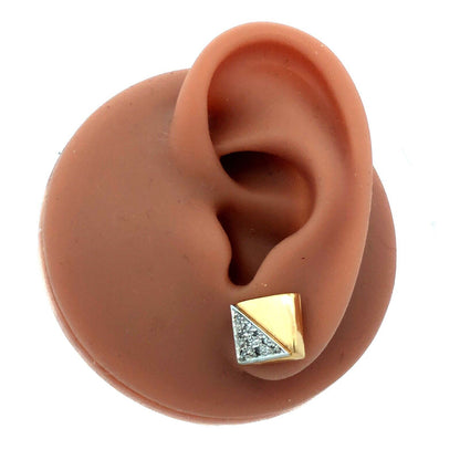 Designer JW 14K Yellow Gold Diamond Square Retro Modernist Stud Earrings