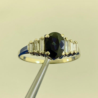 Designer 14K Yellow Gold Oval Sapphire Diamond Accent Anniversary Ring