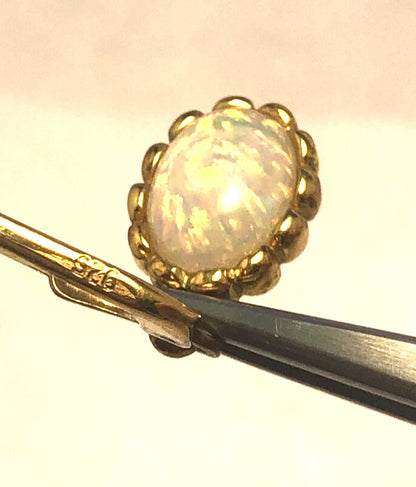 Estate 925 Sterling Silver Vermeil Oval Opal Cabochon Dangle Drop Earrings