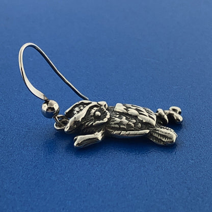 Stunning Sterling Silver 925 Detailed Night Owl Bird Dangle Hook Earring
