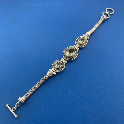 BA Suarti Sterling Silver Oval Prasiolite  Balinese Statement Toggle Bracelet