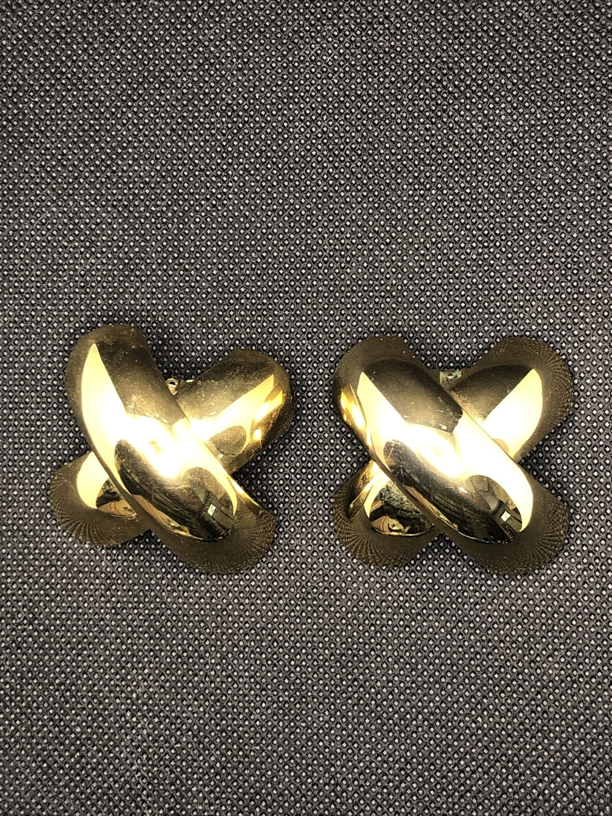 Mid Century Norma Jean Gold Tone Modernist X Polished Statement Clip On Earrings