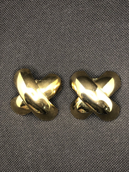 Mid Century Norma Jean Gold Tone Modernist X Polished Statement Clip On Earrings