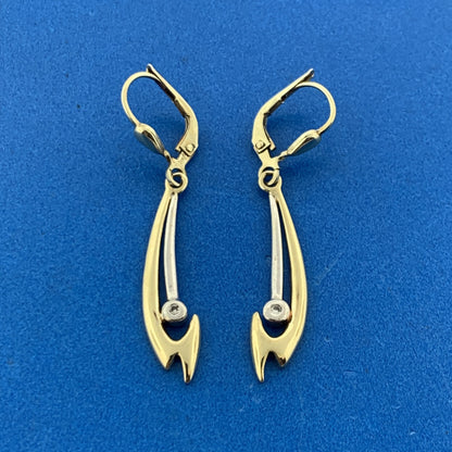 Designer 14K Yellow White Gold Diamond Modernist Abstract Drop Dangle Earrings