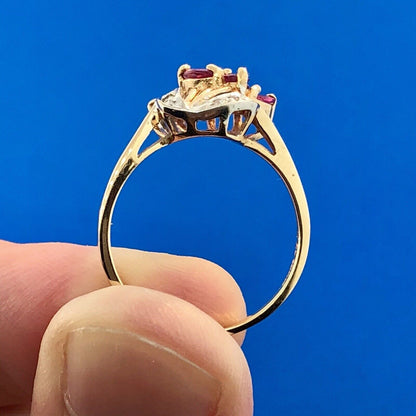 Vintage Designer THL 10K Yellow Gold Pink Spinel Diamond Cluster Cocktail Ring