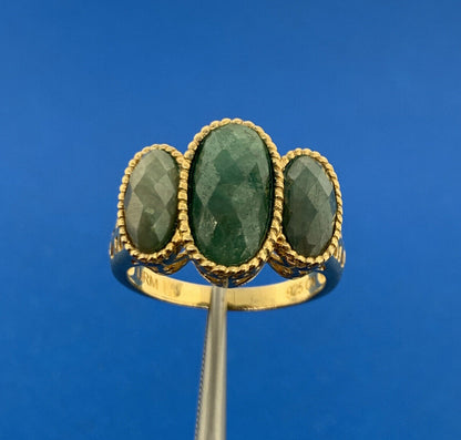 Designer Vermeil Sterling Silver 925 LIRM Faceted Green Onyx Statement Ring