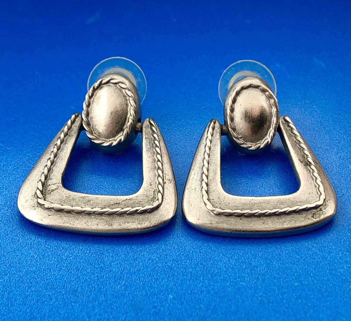 AVANTE Silver Tone Geometric Modernist Door Knocker Pierced Dangle Earrings