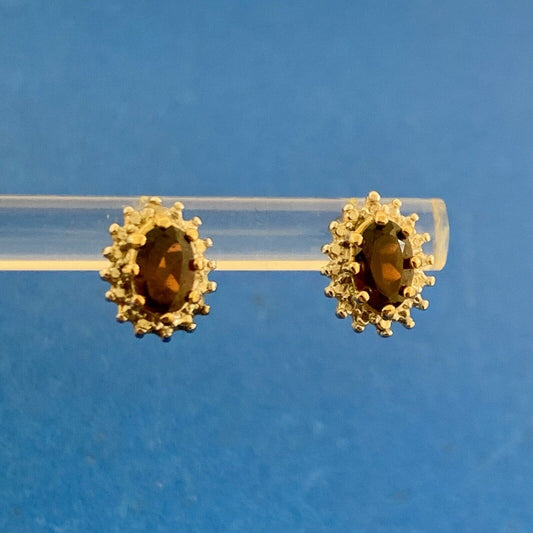 Designer 925 Sterling Silver Vermeil Two Tone Oval Garnet Diamond Stud Earrings