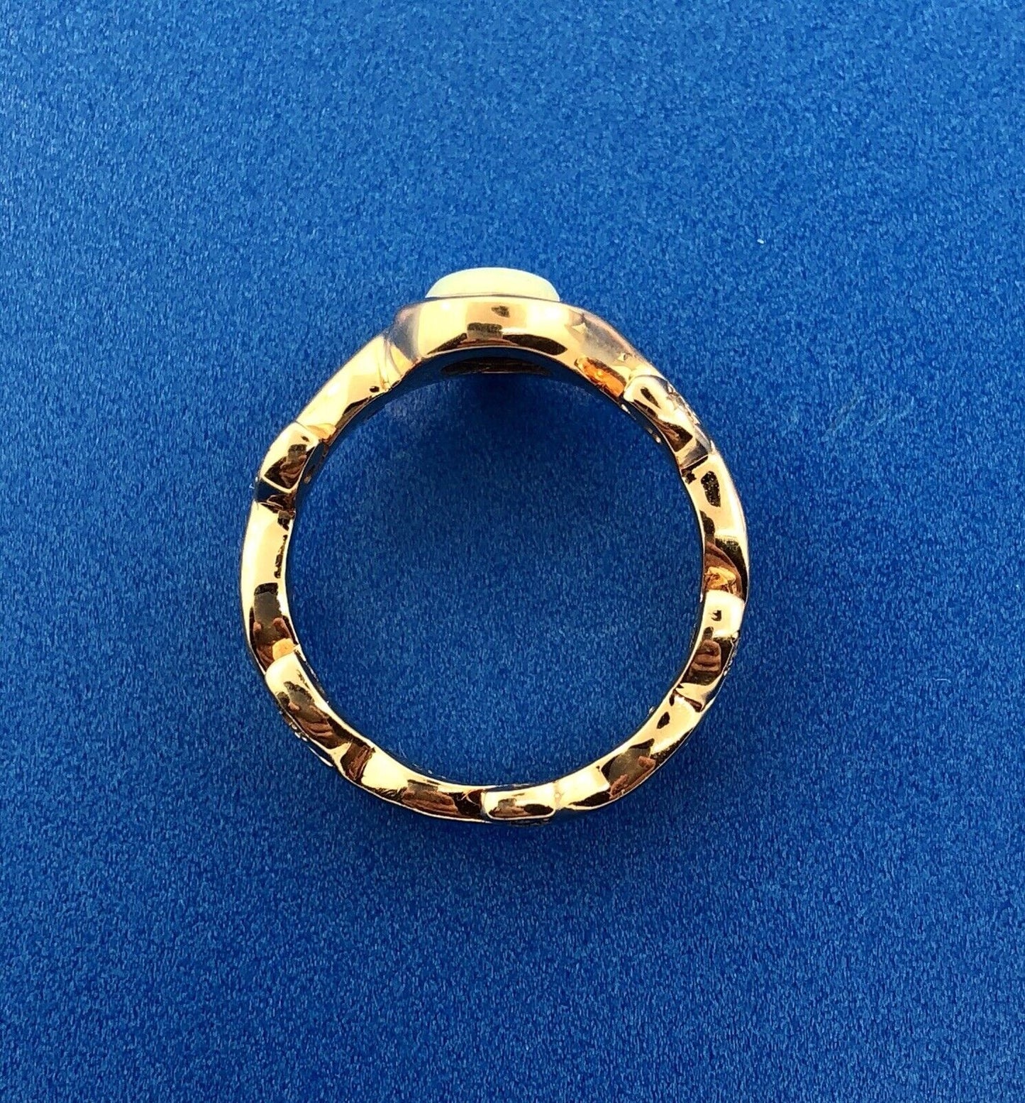 Unusual 14k Rose Gold Opal Diamond Vine Leaf Flower Motif Band Ring