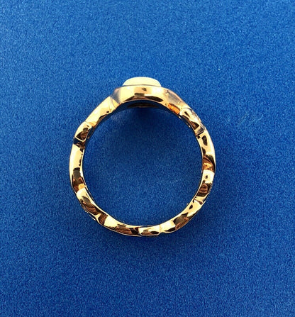 Unusual 14k Rose Gold Opal Diamond Vine Leaf Flower Motif Band Ring