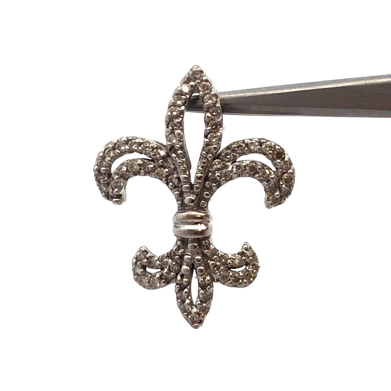 Designer 14K White Gold Diamond Encrusted Fleur De Lis Slide Pendant