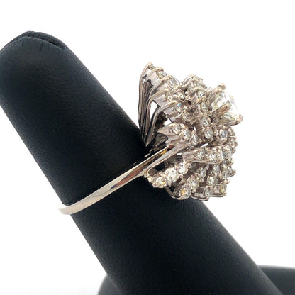 Vintage CRC 14K White Gold Round Diamond Waterfall Statement Cocktail Ring