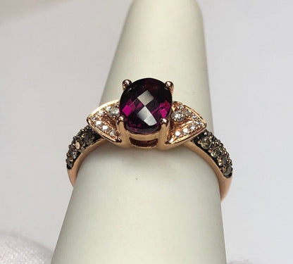 LeVian 14K Rose Gold Chocolate Vanilla Diamond Garnet January Anniversary Ring