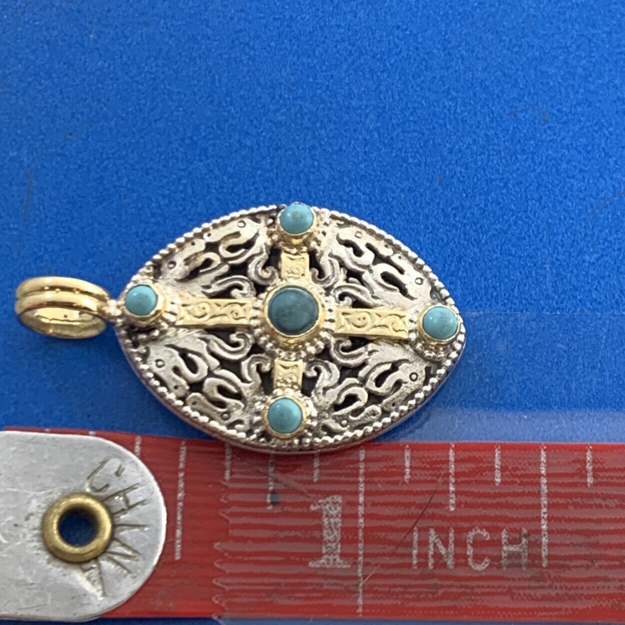 Konstantino 925 Sterling Silver 18K Yellow Gold Turquoise Oval Pendant