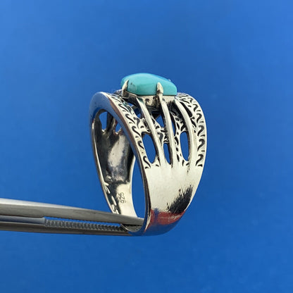 Designer DK Sterling Silver 925 Cabochon Square Blue Turquoise Ring Size 10